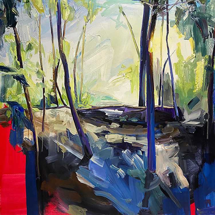Julie Himel painting class live painting of a forest during class