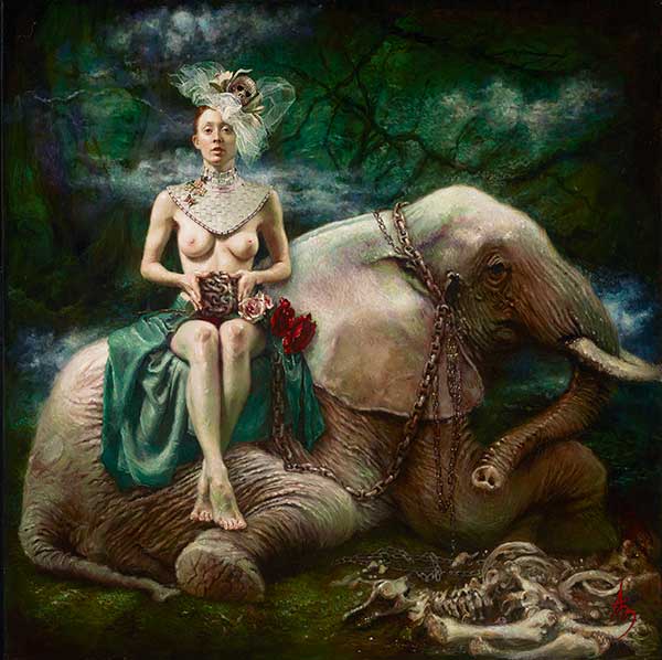 online art tutorial by alexandra manukyan painting of a woman with an elephant