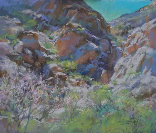 Online pastel Painting of rocky hills
