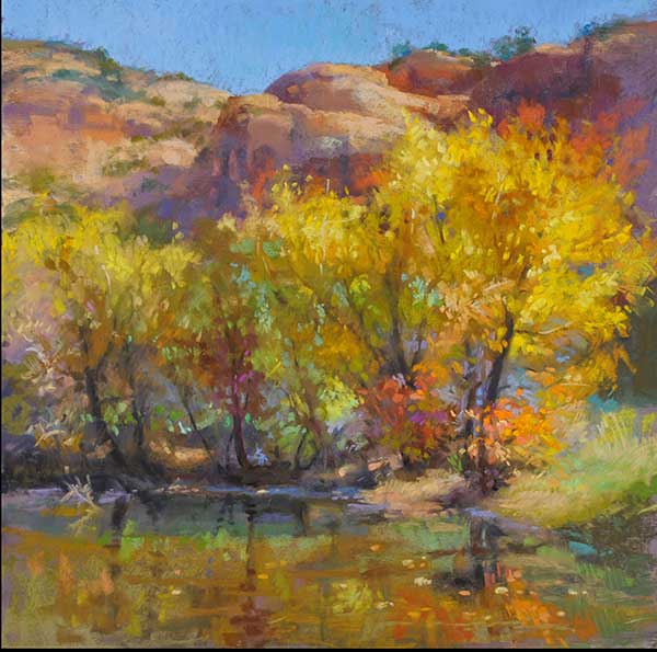 Online pastel Painting of trees by a river