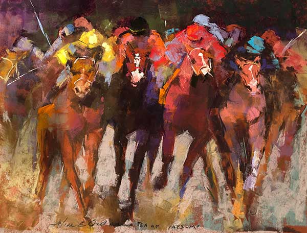 oil painting of horses racing