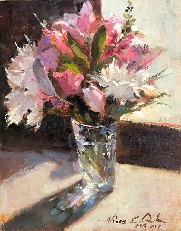 pastel painting of flowers in a vase