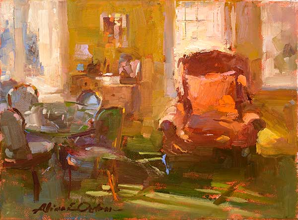 oil painting of a living room