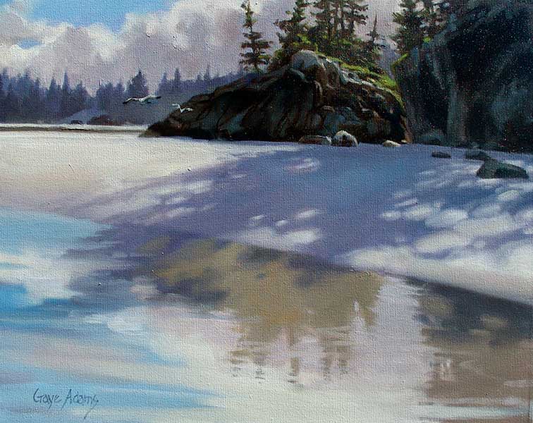 plein air painting of a beach