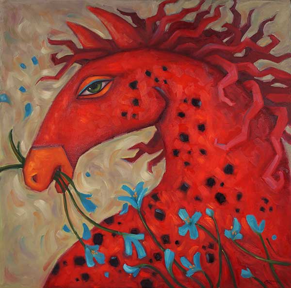 oil painting of a red horse