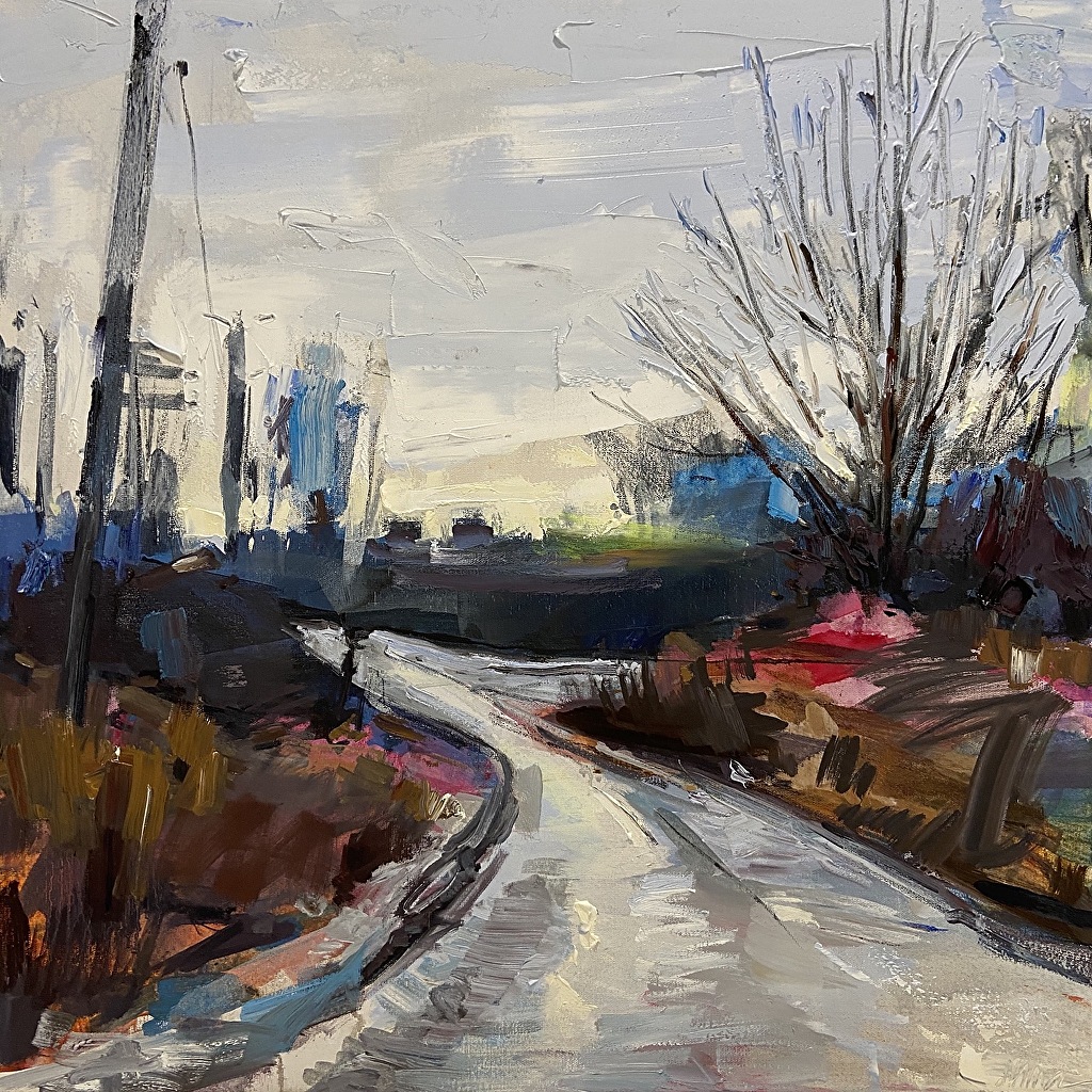 Painting of a road during online painting class