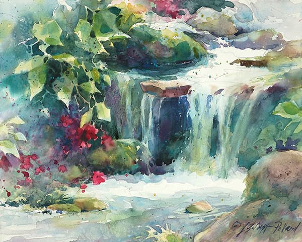 JGPollard_watercolor_Impatiens-by-the-Creek-min Artwork by Julie Gilbert Pollard