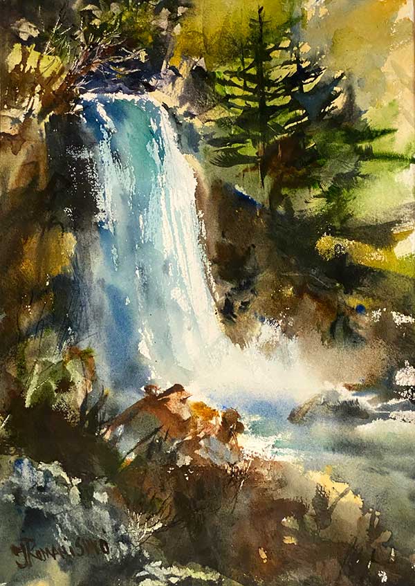UNKNOWN-WATERFALL_10X14_Watercolour_JaneRomanishko Artwork by Jane Romanishko