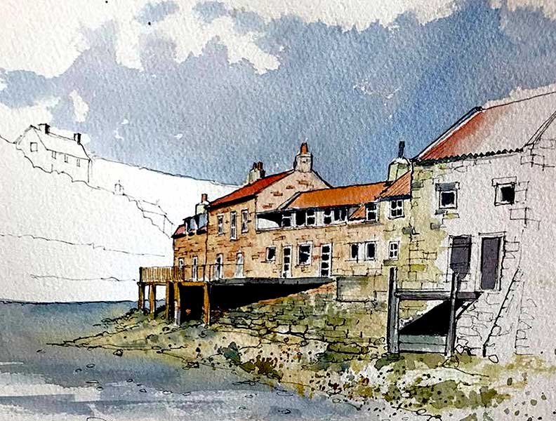 cottages-along-the-beck-Staithes John Harrison Artwork