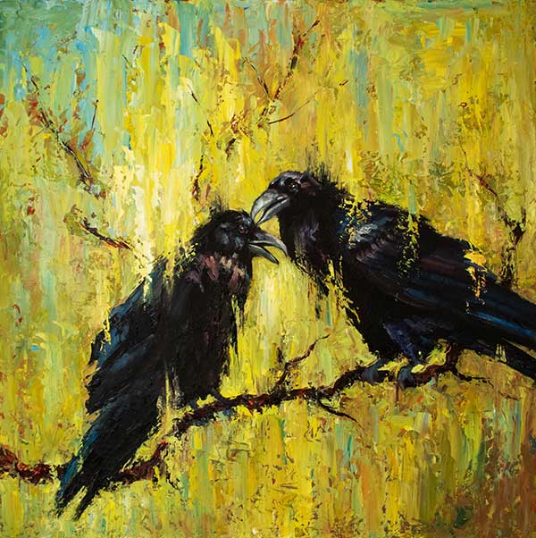 Oil painting tutorial of crows in a tree