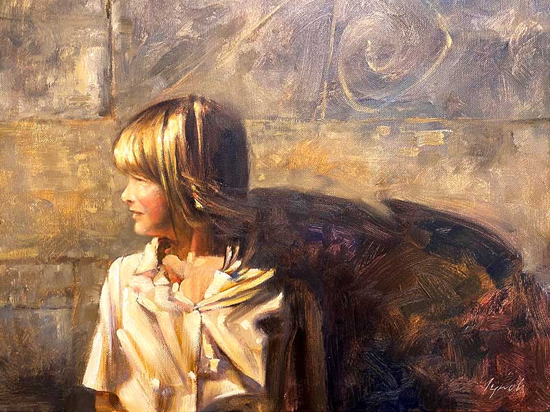online oil painting class of a girl by a wall