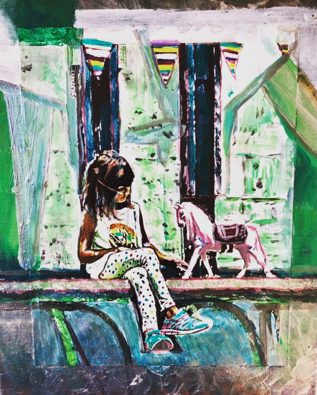 Painting Girl and Toy Horse Artwork by Tracy Epler