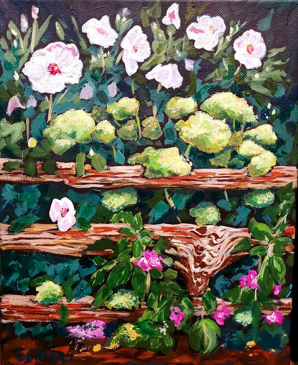 Flowers by Fence Artwork by Laurie Cairns