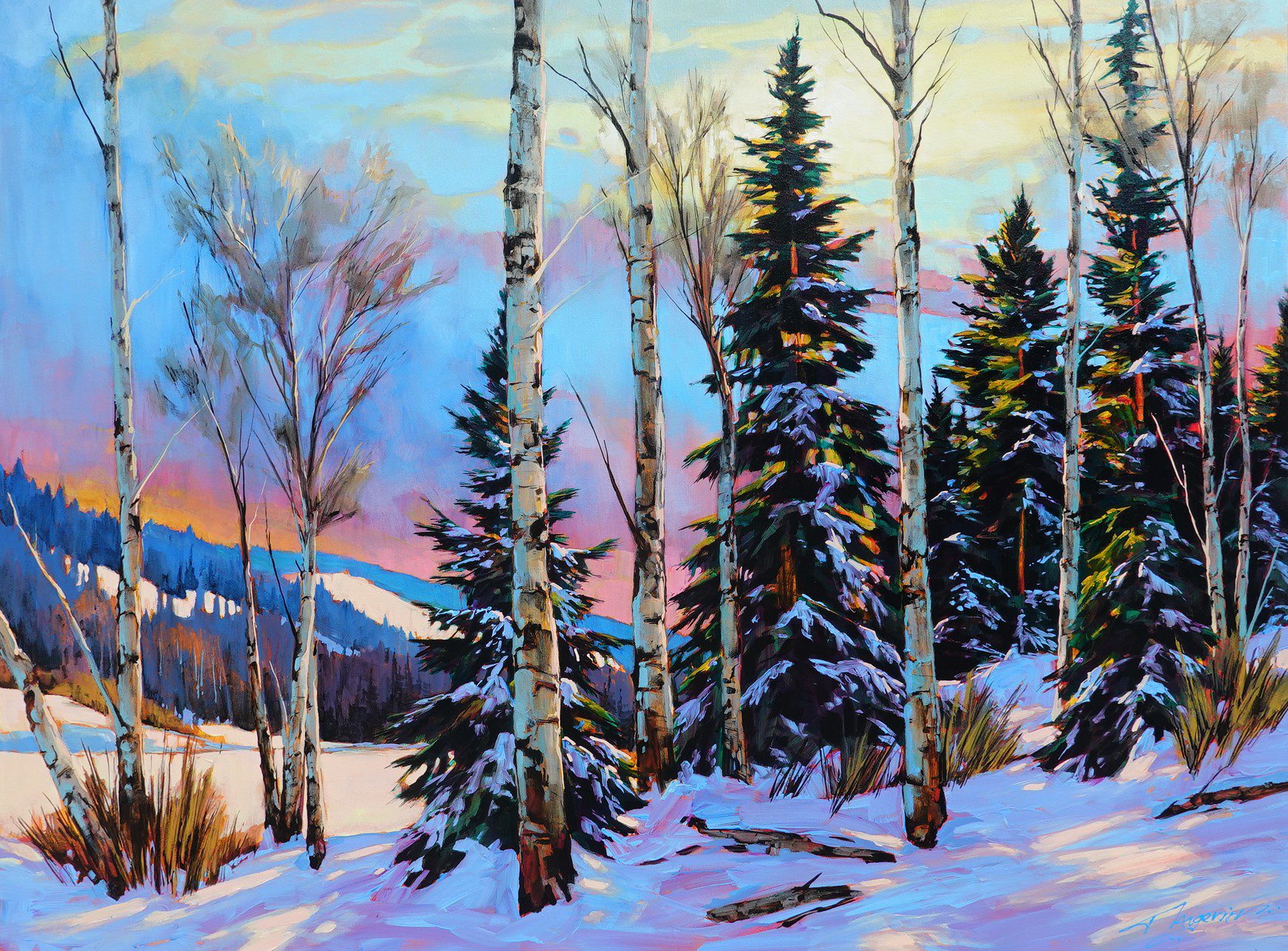 winter fire storm 30x40 ac Artwork by David Langevin