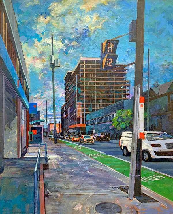 painting of a city street by art instructor andrew sookrah