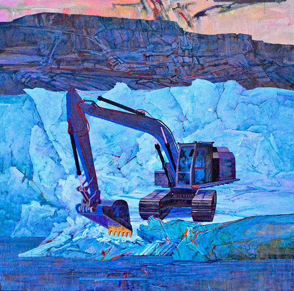 painting of an excavator on ice