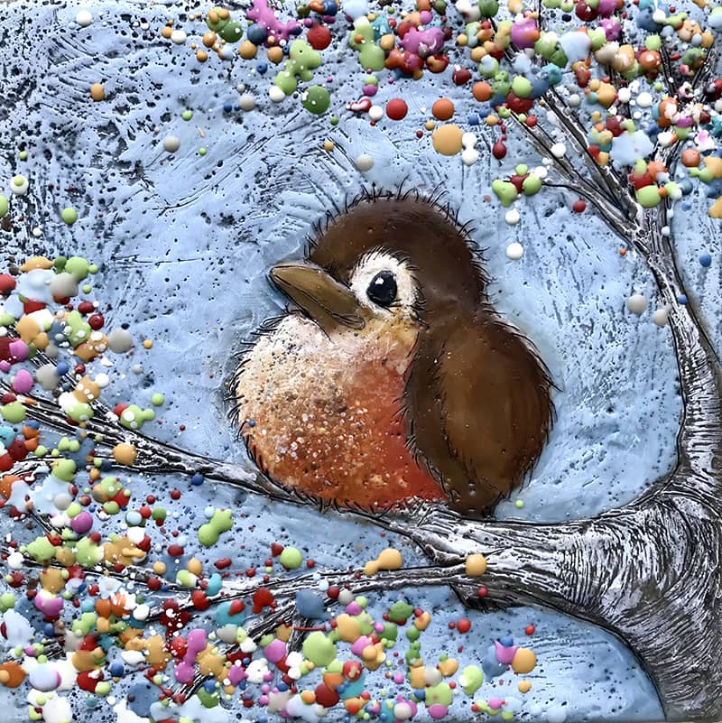 encaustic art tutorial of a bird in a tree