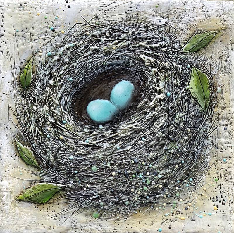 encaustic art tutorial of a bird nest