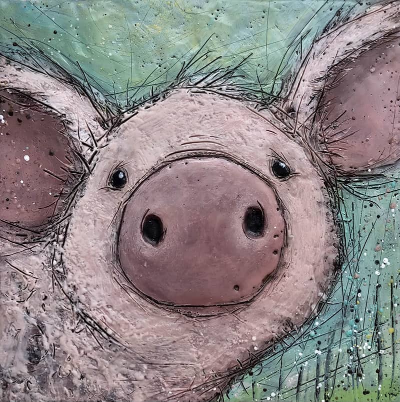 encaustic art tutorial of a pig