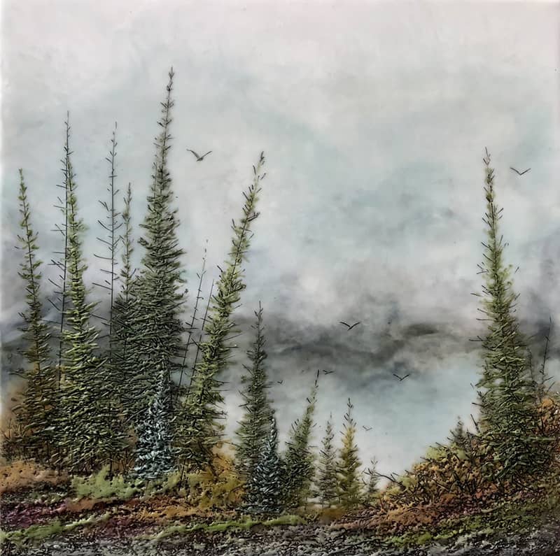 encaustic art tutorial of a forest