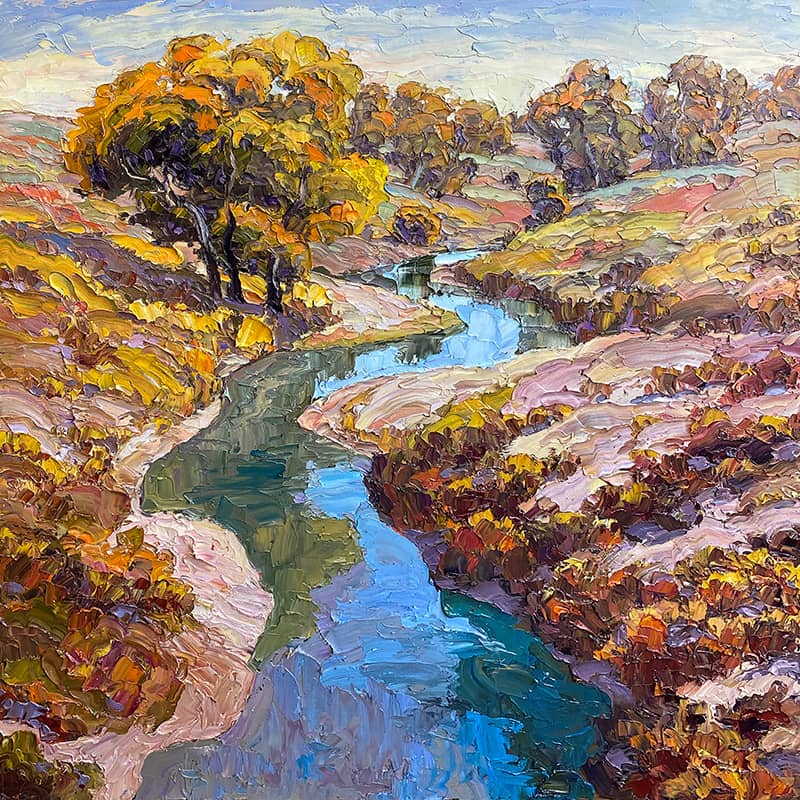 oil painting of an autumn river