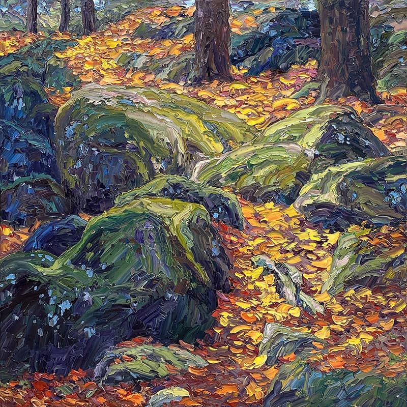 oil painting tutorial of leaves on the ground