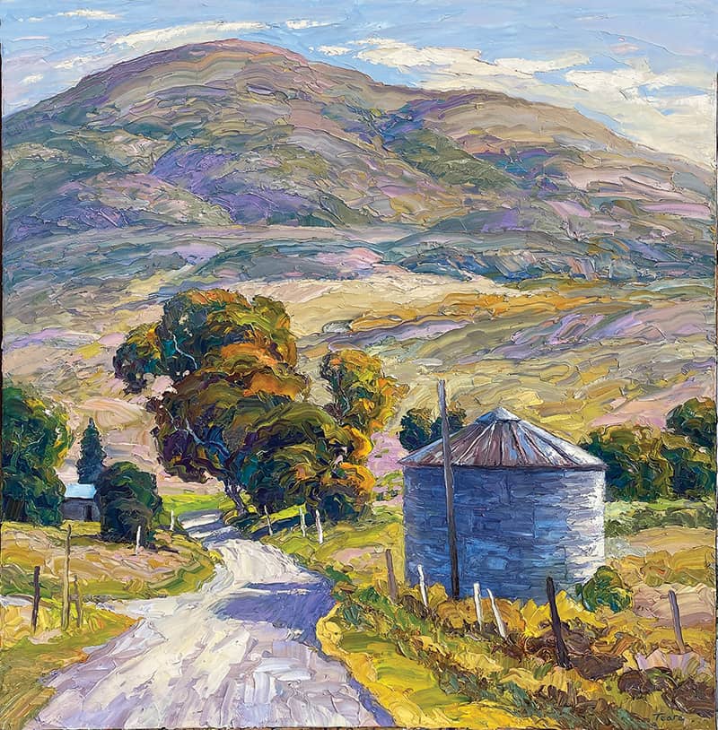 oil painting class of a road and hills