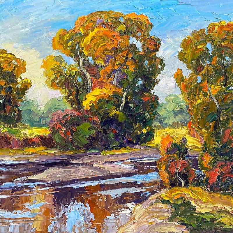 oil painting class of trees in fall