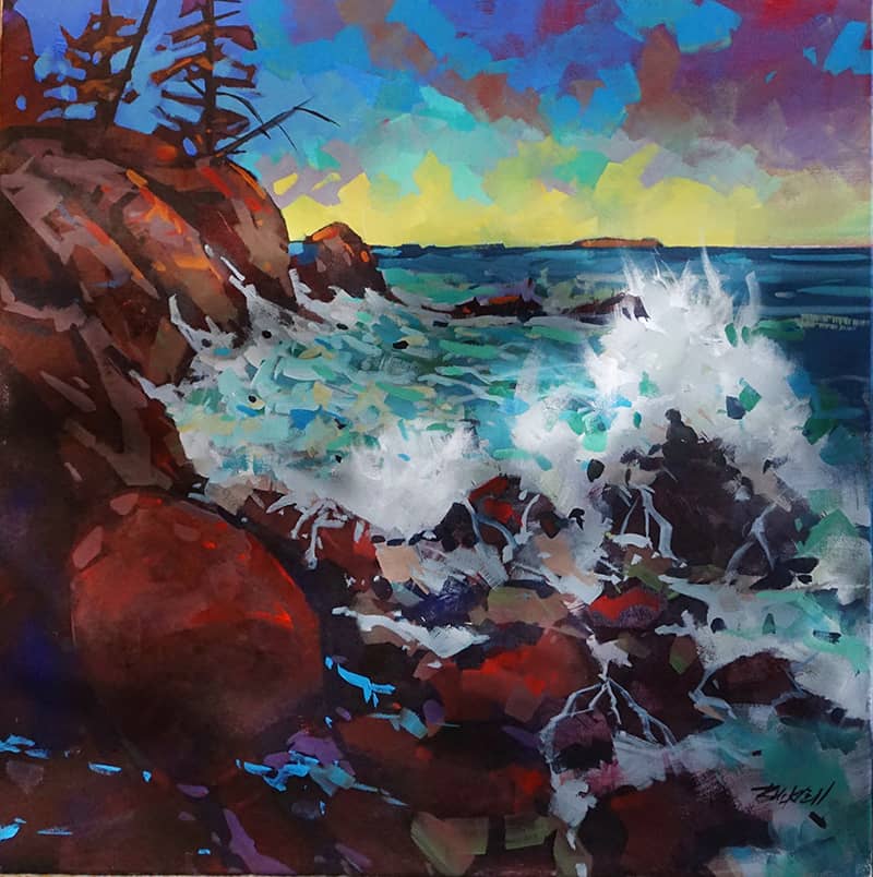 painting of ocean and coastline