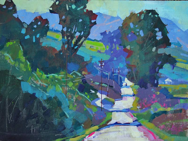 acrylic painting of a country road