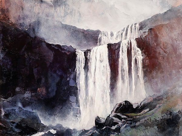 drawing of a large waterfall by Michaela Hoppe