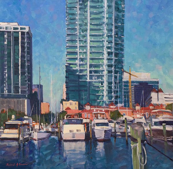 #1470OnTheWaterfrontJAS30x30oilrssp-min Artwork by Grahame Booth