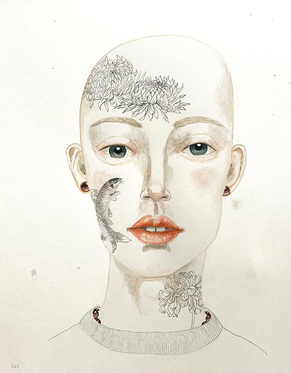 drawing of a person's head with tattoos