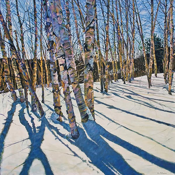 Lee's live art class example painting of trees in snow