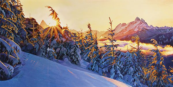 painting of a mountaintop from an online paint class