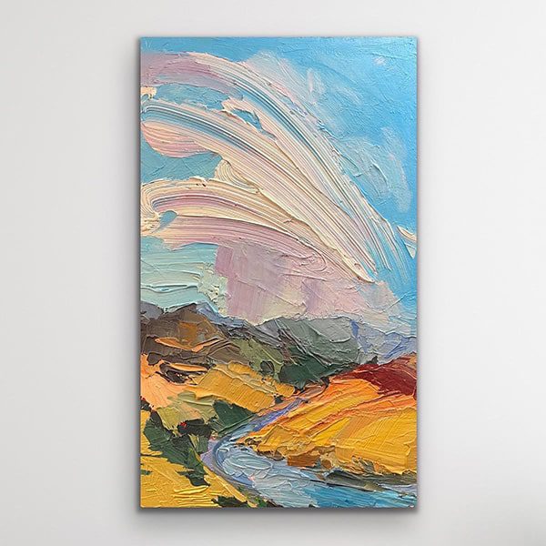 painting of a river and sky