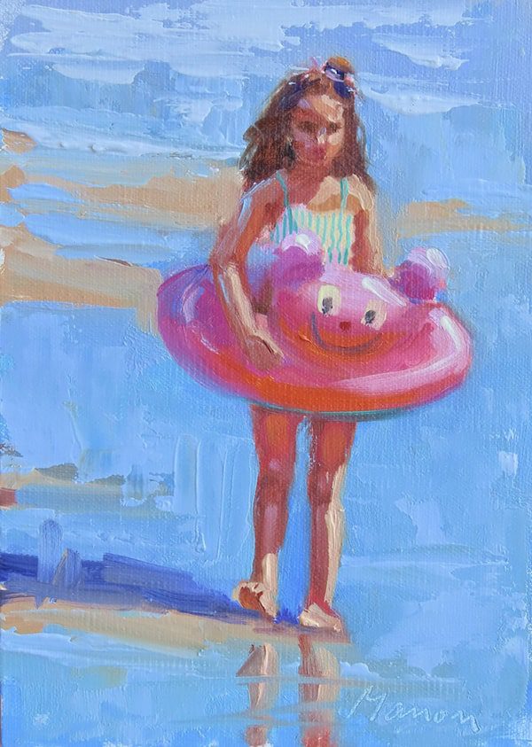acrylic painting of a girl on a beach