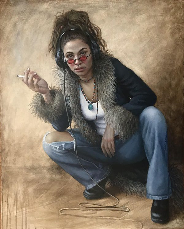 online painting of a woman with a cigarette