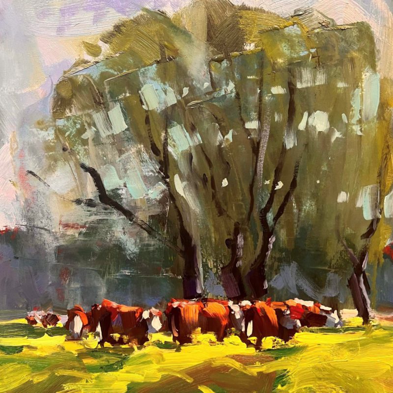 Continental Breakfast painting of cows in a field