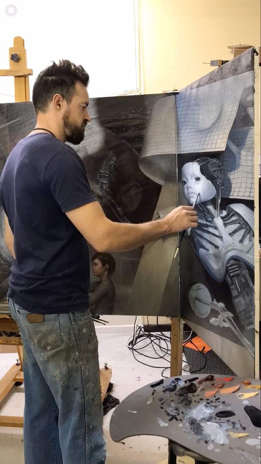 Scott breton painting during an online art class