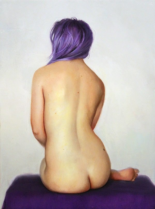 colour painting of a woman from the rear