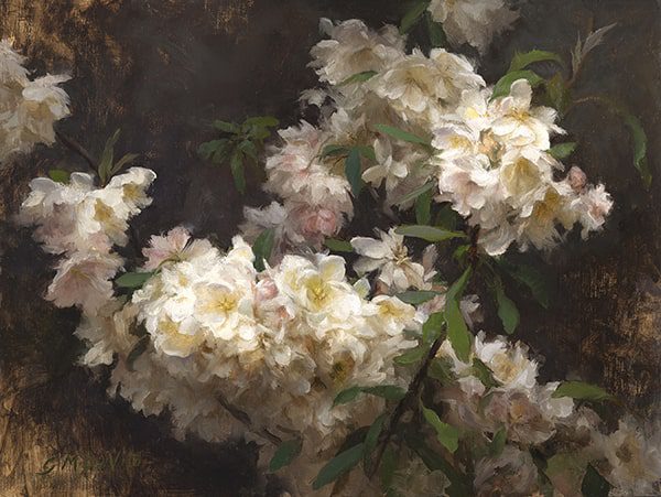 online art tutorial example oil painting of white flowers