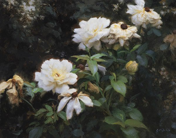 online oil painting class example oil painting of white roses