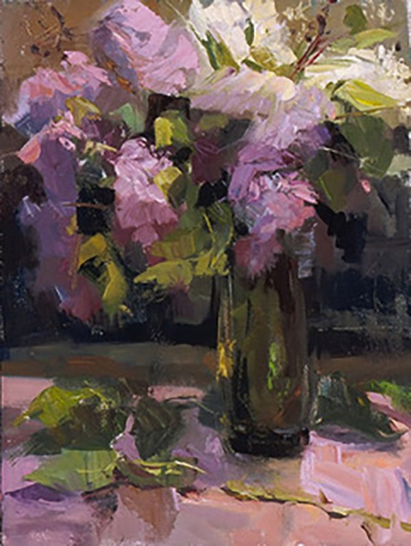 Online Oil painting tutorial of purple and white flowers