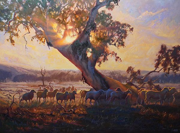 painting of a tree and sheep