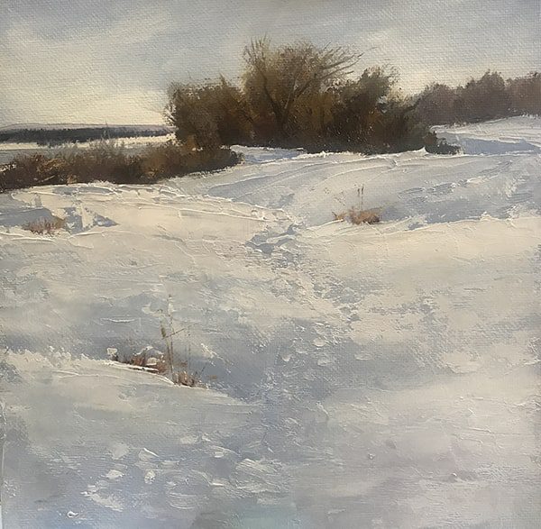 pastel painting of a winter field