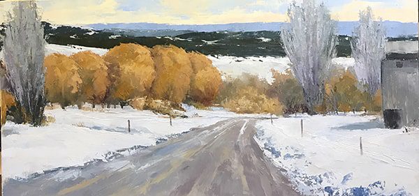 pastel painting of a winter road