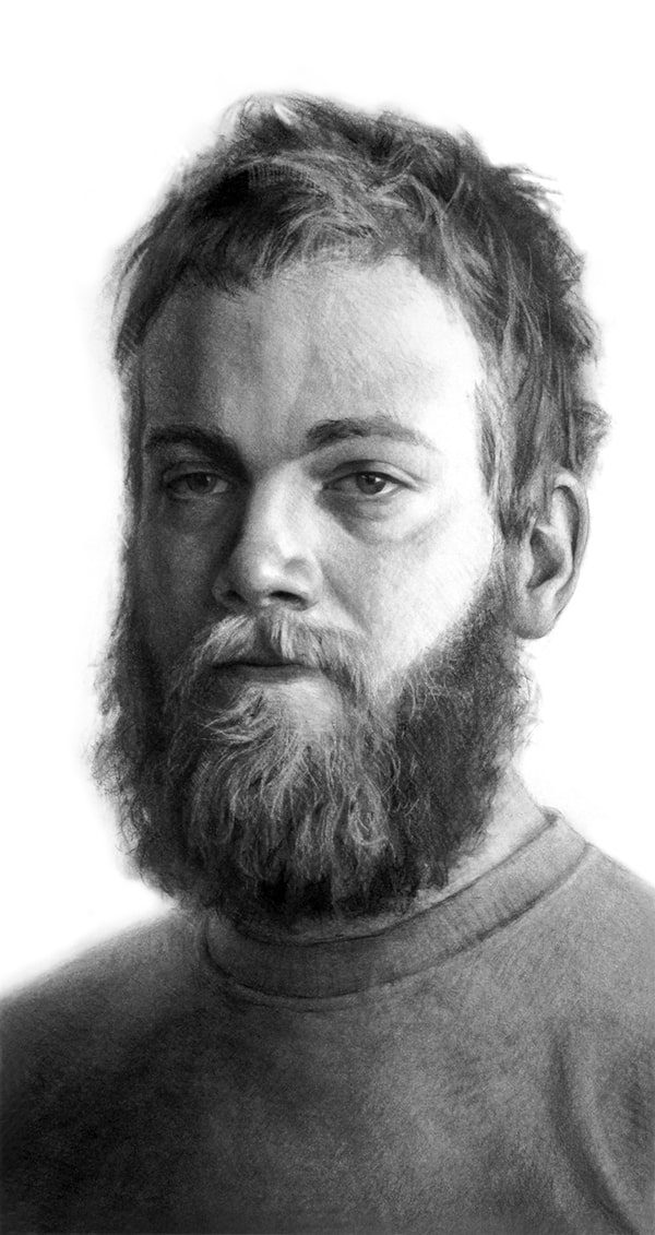 charcoal drawing of a man with a beard
