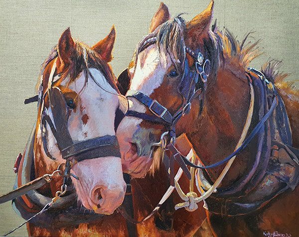 oil painting of two horses