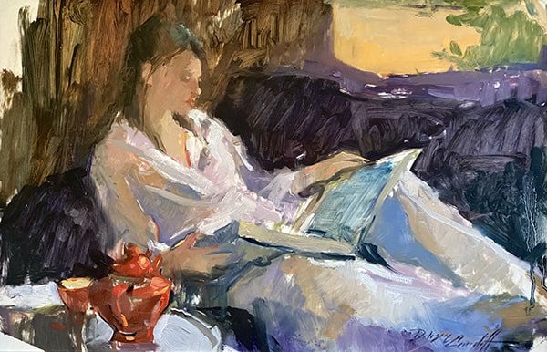 painting of person reading a book